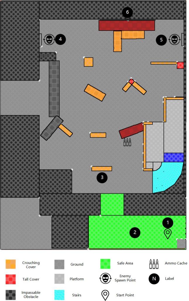 Beat 1: 2D top-down map with legend