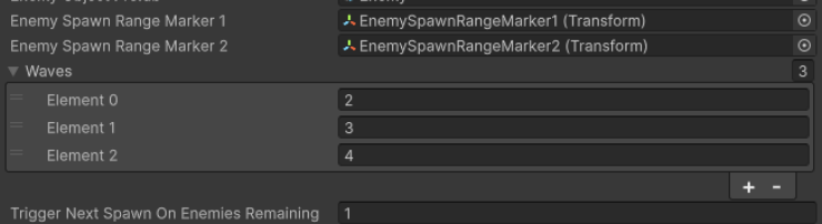 Wave spawn configuration in the Unity inspector